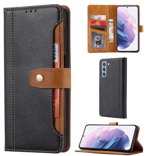 Samsung Galaxy S22 5G Calf Texture Double Fold Leather Phone Case - Black
