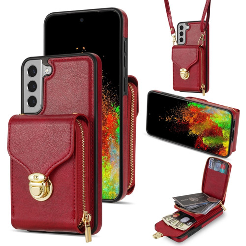 Samsung Galaxy S22 5G Zipper Hardware Card Wallet Phone Case - Red