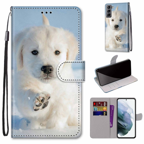 Samsung Galaxy S22 5G Coloured Drawing Cross Texture Horizontal Flip Leather Phone Case with Holder & Card Slots & Wallet & Lanyard - Snow Puppy