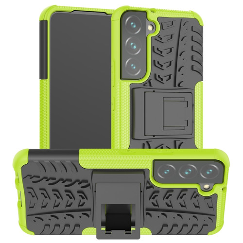 Samsung Galaxy S22 5G Tire Texture Shockproof TPU+PC Phone Case with Holder - Green