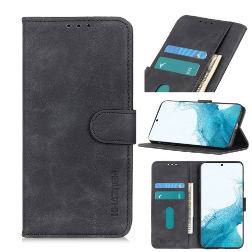 Samsung Galaxy S22 5G KHAZNEH Retro Texture PU + TPU Horizontal Flip Leather Case with Holder & Card Slots & Wallet - Black