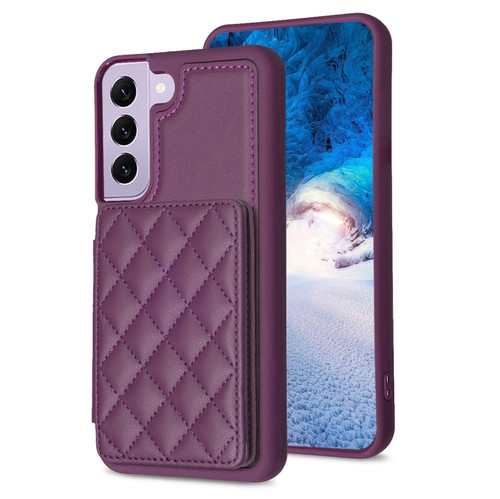 Samsung Galaxy S22 5G BF25 Square Plaid Card Bag Holder Phone Case - Dark Purple