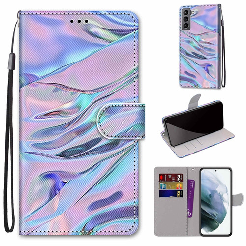 Samsung Galaxy S22 5G Coloured Drawing Cross Texture Horizontal Flip PU Phone Leather Case with Holder & Card Slots & Wallet & Lanyard - Colorful Layer - Fluorescent Water Pattern