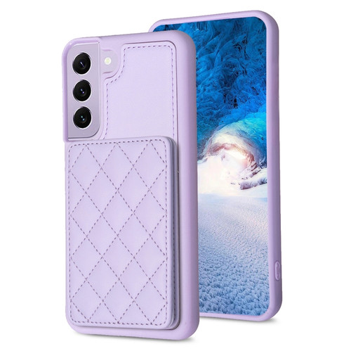 Samsung Galaxy S22 5G BF25 Square Plaid Card Bag Holder Phone Case - Purple