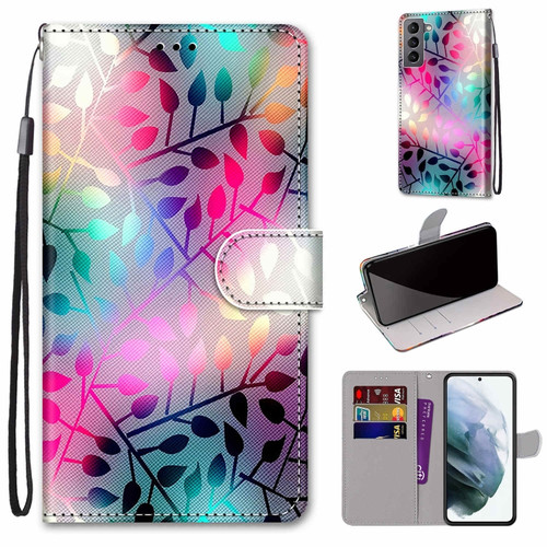 Samsung Galaxy S22 5G Coloured Drawing Cross Texture Horizontal Flip Leather Phone Case with Holder & Card Slots & Wallet & Lanyard - Translucent Glass