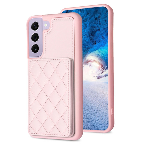 Samsung Galaxy S22 5G BF25 Square Plaid Card Bag Holder Phone Case - Pink