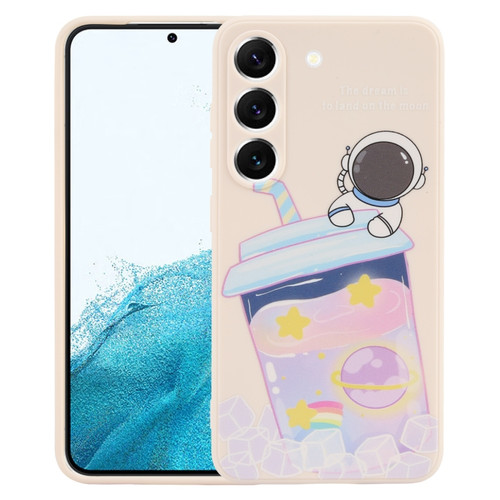 Samsung Galaxy S22 5G Milk Tea Astronaut Pattern Liquid Silicone Phone Case - White
