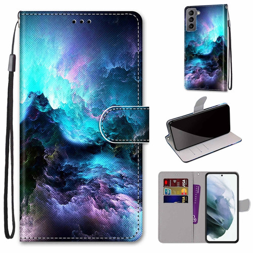 Samsung Galaxy S22 5G Coloured Drawing Cross Texture Horizontal Flip Leather Phone Case with Holder & Card Slots & Wallet & Lanyard - Colorful Clouds