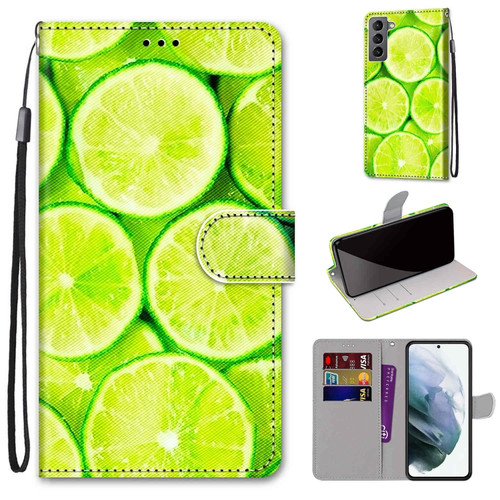 Samsung Galaxy S22 5G Coloured Drawing Cross Texture Horizontal Flip PU Phone Leather Case with Holder & Card Slots & Wallet & Lanyard - Colorful Layer - Lime