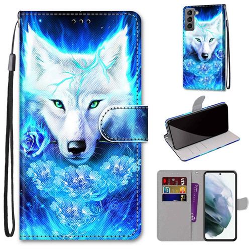 Samsung Galaxy S22 5G Coloured Drawing Cross Texture Horizontal Flip Leather Phone Case with Holder & Card Slots & Wallet & Lanyard - Dick Rose Wolf