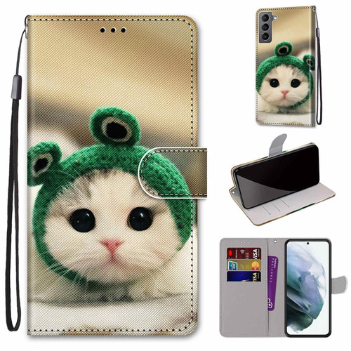 Samsung Galaxy S22 5G Coloured Drawing Cross Texture Horizontal Flip Leather Phone Case with Holder & Card Slots & Wallet & Lanyard - Frog Kitten