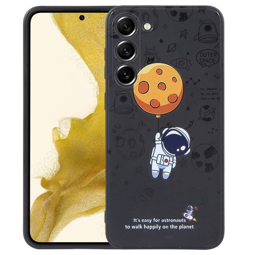 Samsung Galaxy S22 5G Astronaut Pattern Silicone Straight Edge Phone Case - Planet Landing-Black