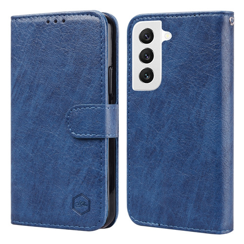 Samsung Galaxy S22 Skin Feeling Oil Leather Texture PU + TPU Phone Case - Dark Blue