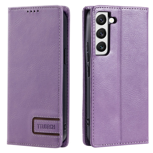 Samsung Galaxy S22 5G TTUDRCH RFID Retro Texture Magnetic Leather Phone Case - Purple