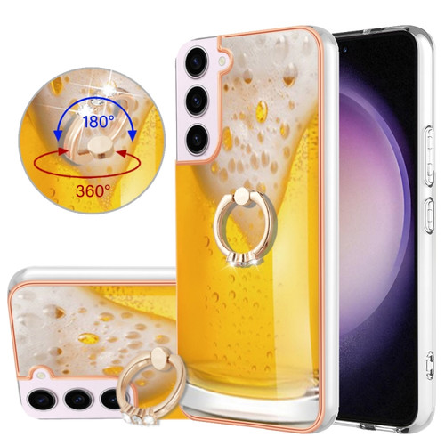 Samsung Galaxy S22 5G Electroplating Dual-side IMD Phone Case with Ring Holder - Draft Beer