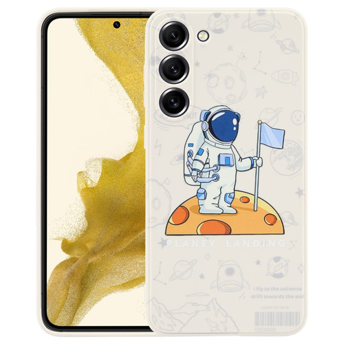 Samsung Galaxy S22 5G Astronaut Pattern Silicone Straight Edge Phone Case - Planet Landing-White