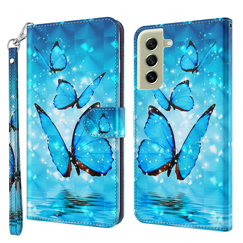 Samsung Galaxy S22 5G 3D Painting Pattern TPU + PU Leather Phone Case - Three Butterflies