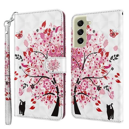 Samsung Galaxy S22 5G 3D Painting Pattern TPU + PU Leather Phone Case - Cat Under The Tree