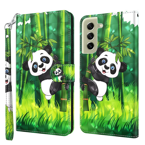 Samsung Galaxy S22 5G 3D Painting Pattern TPU + PU Leather Phone Case - Panda Climbing Bamboo