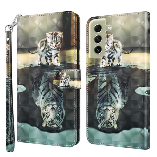 Samsung Galaxy S22 5G 3D Painting Pattern TPU + PU Leather Phone Case - Cat Tiger