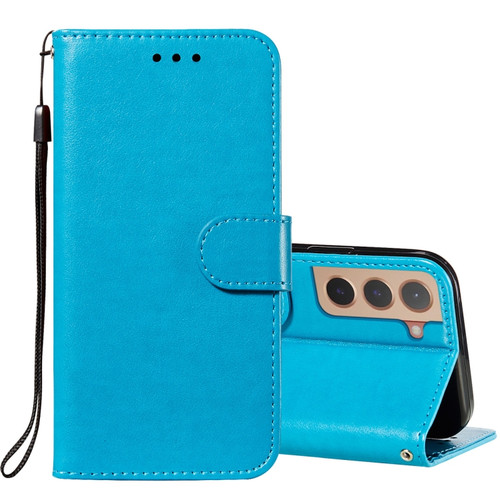 Samsung Galaxy S22 5G Solid Color Leather Phone Case with Holder & Card Slots & Wallet & Lanyard - Blue