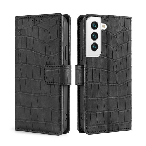 Samsung Galaxy S22 5G Skin Feel Crocodile Texture Magnetic Clasp Horizontal Flip PU Case with Holder & Card Slots & Wallet - Black