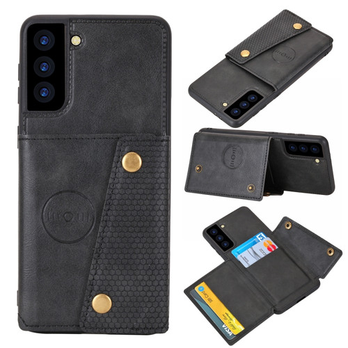 Samsung Galaxy S22 5G Double Buckle PU + TPU Magnetic Phone Case - Black