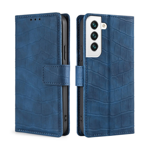 Samsung Galaxy S22 5G Skin Feel Crocodile Texture Magnetic Clasp Horizontal Flip PU Case with Holder & Card Slots & Wallet - Blue