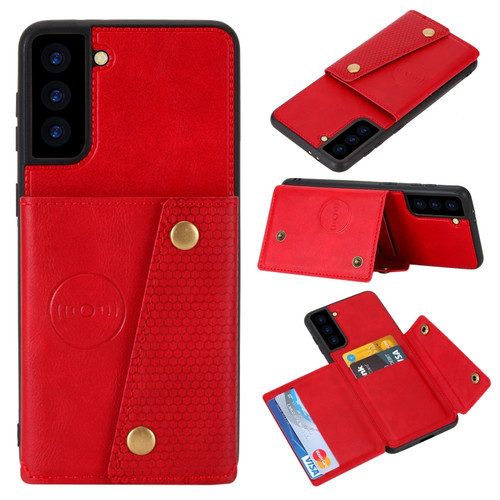 Samsung Galaxy S22 5G Double Buckle PU + TPU Magnetic Phone Case - Red