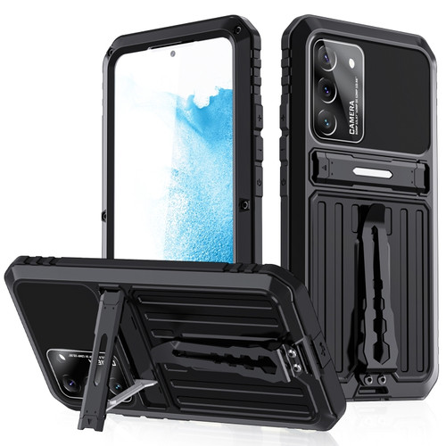 Samsung Galaxy S22 5G Triple-proof Armor Life Waterproof Phone Case with Holder - Black