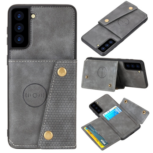 Samsung Galaxy S22 5G Double Buckle PU + TPU Magnetic Phone Case - Grey