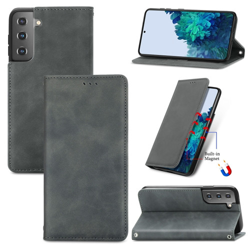 Samsung Galaxy S22 5G Retro Skin Feel Magnetic Horizontal Flip Leather Case with Holder & Card Slots & Wallet & Photo Frame - Gray