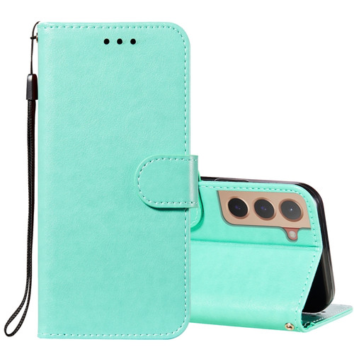 Samsung Galaxy S22 5G Solid Color Leather Phone Case with Holder & Card Slots & Wallet & Lanyard - Green