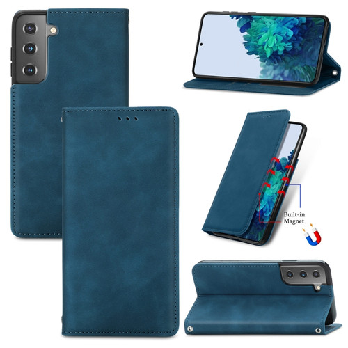 Samsung Galaxy S22 5G Retro Skin Feel Magnetic Horizontal Flip Leather Case with Holder & Card Slots & Wallet & Photo Frame - Blue
