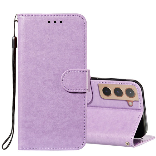 Samsung Galaxy S22 5G Solid Color Leather Phone Case with Holder & Card Slots & Wallet & Lanyard - Purple