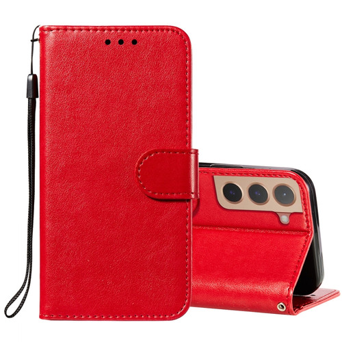 Samsung Galaxy S22 5G Solid Color Leather Phone Case with Holder & Card Slots & Wallet & Lanyard - Red