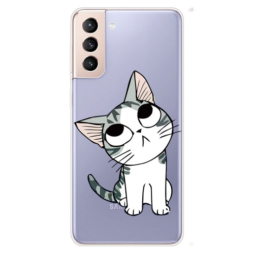 Samsung Galaxy S22 5G Coloured Drawing Pattern Highly Transparent TPU Phone Protective Case - Cat