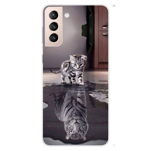 Samsung Galaxy S22 5G Coloured Drawing Pattern Highly Transparent TPU Phone Protective Case - Cat Tiger