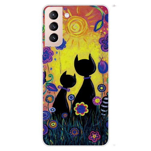 Samsung Galaxy S22 5G Shockproof Painted Transparent TPU Phone Protective Case - Oil Painting Black Cat