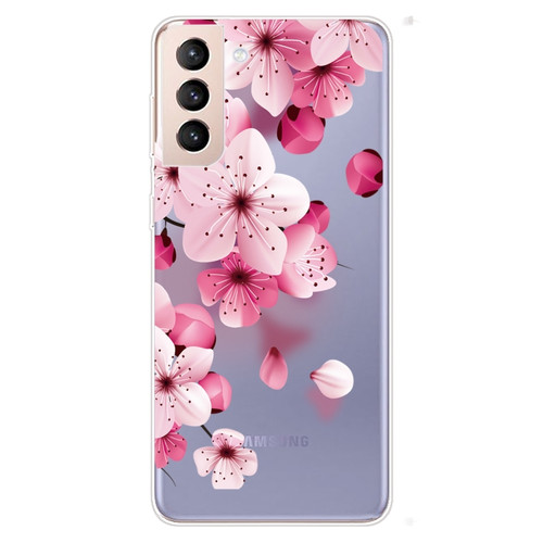 Samsung Galaxy S22 5G Coloured Drawing Pattern Highly Transparent TPU Phone Protective Case - Cherry Blossoms