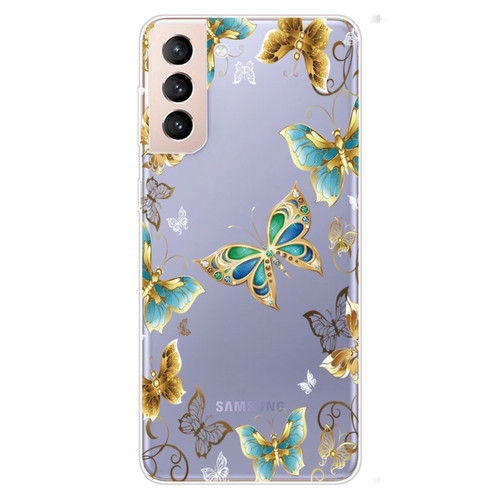 Samsung Galaxy S22 5G Coloured Drawing Pattern Highly Transparent TPU Phone Protective Case - Golden Butterfly