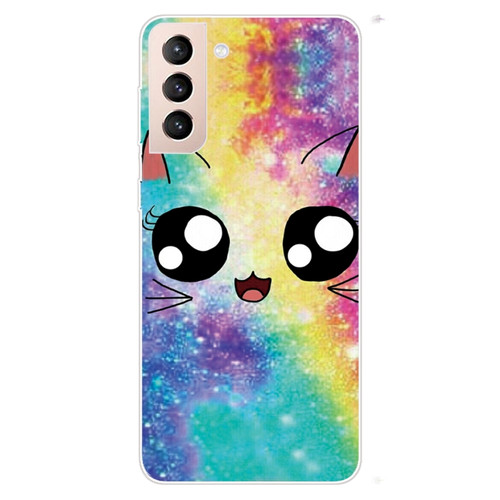 Samsung Galaxy S22 5G Shockproof Painted Transparent TPU Phone Protective Case - Starry Cute Cat