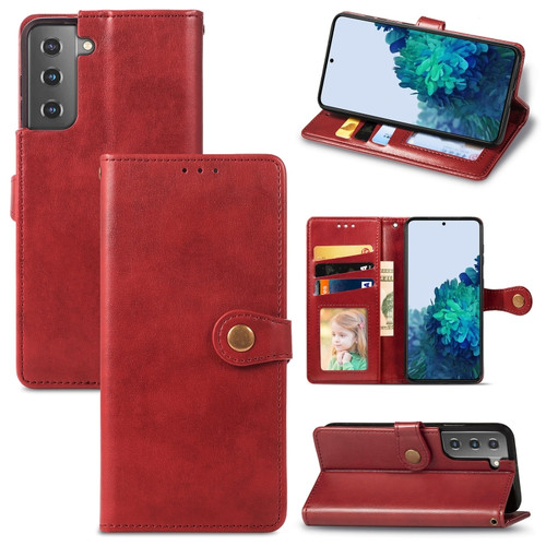 Samsung Galaxy S22 5G Solid Color Leather Buckle Phone Case - Red
