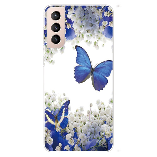 Samsung Galaxy S22 5G Coloured Drawing Pattern Highly Transparent TPU Phone Protective Case - Purple Butterfly