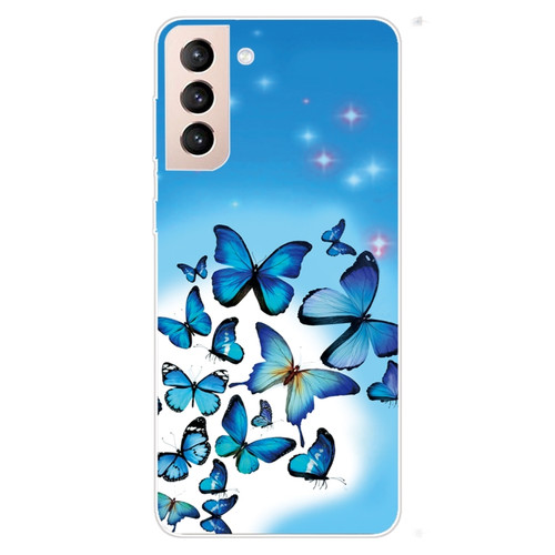 Samsung Galaxy S22 5G Shockproof Painted Transparent TPU Phone Protective Case - Blue Butterfly