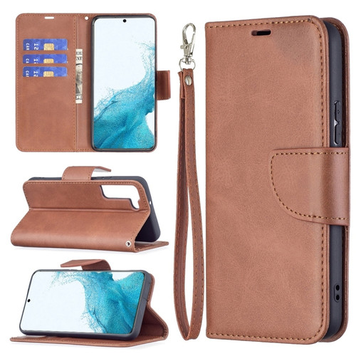 Samsung Galaxy S22 5G Retro Lambskin Texture Pure Color Horizontal Flip Leather Phone Case with Holder & Card Slots & Wallet & Lanyard - Brown
