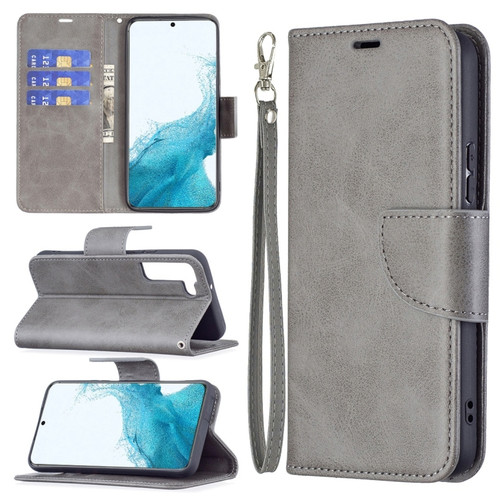 Samsung Galaxy S22 5G Retro Lambskin Texture Pure Color Horizontal Flip Leather Phone Case with Holder & Card Slots & Wallet & Lanyard - Grey