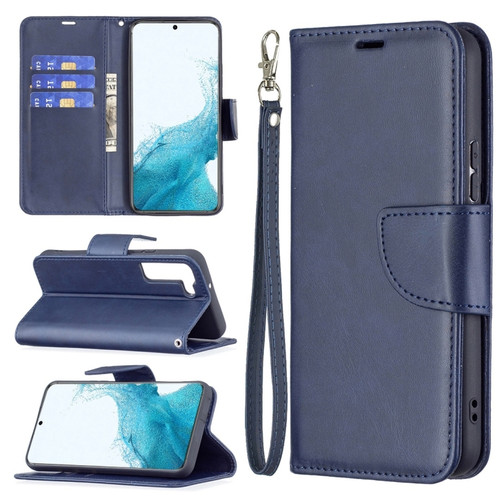 Samsung Galaxy S22 5G Retro Lambskin Texture Pure Color Horizontal Flip Leather Phone Case with Holder & Card Slots & Wallet & Lanyard - Blue