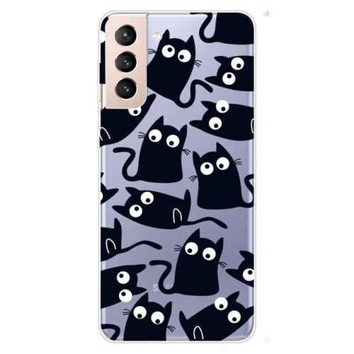 Samsung Galaxy S22 5G Coloured Drawing Pattern Highly Transparent TPU Phone Protective Case - Black Cat