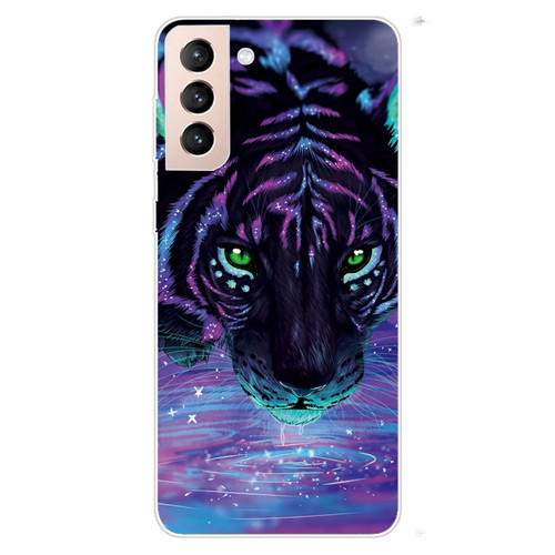 Samsung Galaxy S22 5G Shockproof Painted Transparent TPU Phone Protective Case - Purple Tiger